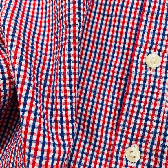 Ralph Lauren Boys Gingham Seersucker Shirt Red White Blue Short Sleeve M 10-12 - Picture 5 of 8